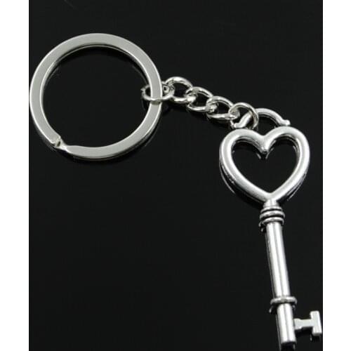 New Fashion Men 30mm Keychain DIY Metal Holder Chain Vintage Skeleton Heart Key 53x20mm Silver Color Pendant Gift