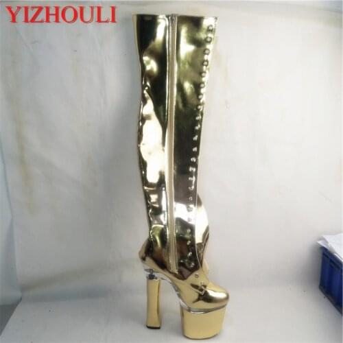 New womens knee boots, 18 cm square with sexy stage show, model performance a variety of colors can be customized