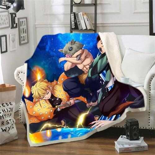 Devils Blade Anime Duvet Home Decorative Cartoon Demon Slayer Spring/Autumn Fleece Blankets for Children Kids Bedding Gift