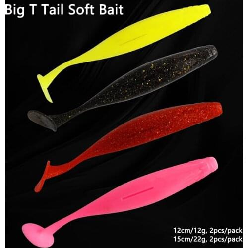 2pcs Big Swim Shad Super Deap Sea Boat Trolling Fishing T Tail Soft Lure 12cm/12g, 15cm/22g Bass Pike Aritificial Silicone Bait