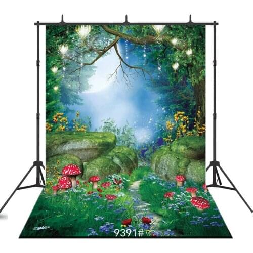 Fairy Tale Forest Mushroom Grass Background For Photo Shoot Props Portrait Children Baby Shower Backdrop Photocall Photobooth