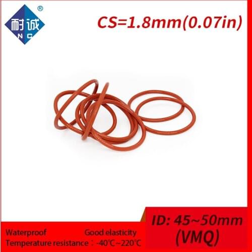 2PCS/lot Silicone rubber oring Red VMQ CS1.8mm ID45/46.2/47.5/48.7/50mm Gasket Silicone Oring waterproof Silica gel