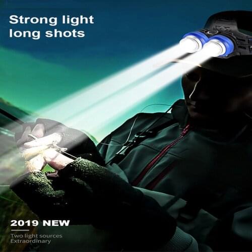 LED Headlamp 2xT6 Double lights 8000 Lumens rechargeable LED headlight Outdoor hands-free camping fishing cycling lights torch