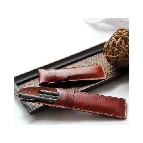 High quality First layer of leather handmade Pencil bags Literature and art Simple Retro Small pencil case free shipping