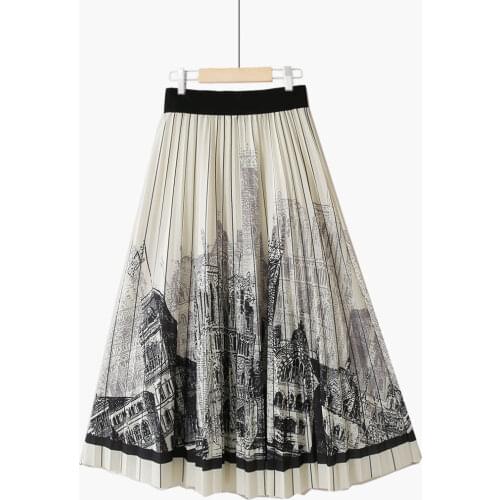 Korobov Autumn New Korean Sweet A-Line Skirts Women High Waist Elegant Print Skirt Vintage Kawaii Midi Faldas Mujer