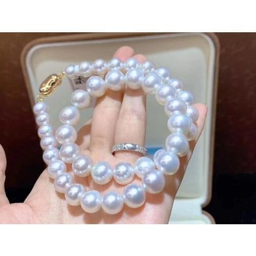 D407 Pearl Necklace Fine Jewelry 10-11mm Almost Round Fresh Water White Pearls Necklaces for Women Presents
