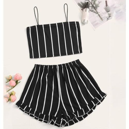 Women Sexy Sleeveless Suspender Blouse And Short Pants 2-Piece Casual Home set