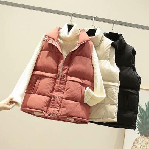 2020 Women Sleeveless Vest Winter Warm Plus Size 2XL Down Cotton Padded Jacket Female Veats Mandarin Collar Sleeveless Waistcoat