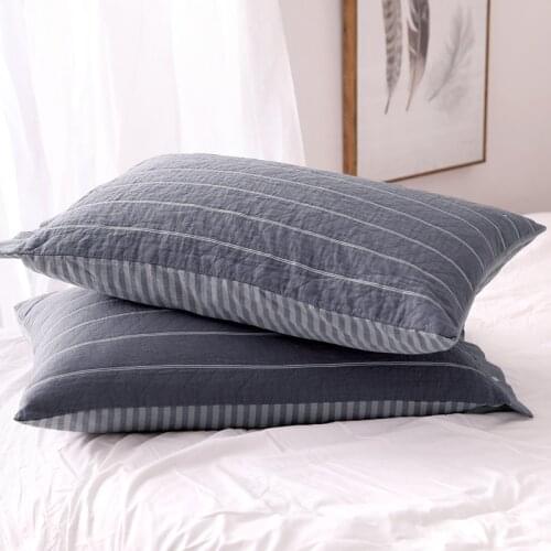 1 Pair Pure Cotton Envelope Pillowcases Gauze Three Layer Thickening High-grade Fabric Soft Breathable Cotton Stripe Pillowcases