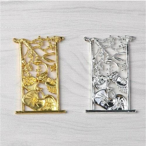 10 PCS 38*59 mm Rectangle Alloy Material Flower Connector Hair Accessories Parts DIY Handmade For Jewelry Making