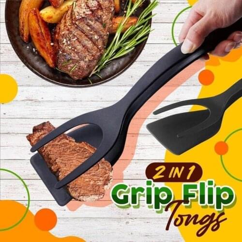 2 In 1 Grip Flip Tongs Non Stick Bread Egg Turners Silicone Omelette Spatula Flip Shovel Kitchen Utensils Spatula Cooking Tool
