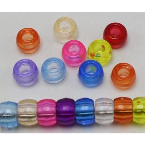 200 Mixed Transparent Color Acrylic Barrel Pony Beads 9X6mm for Kids Craft Kandi