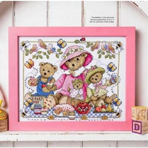 2021 Gold Collection Embroidery Teddy Bear Family Modern Day Cross Stitch with 100% Cotton Floss & Free Shipping for Home Decor