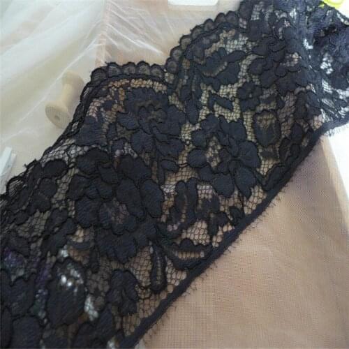3 Yards New Arrival Black Alencon Lace Fabric 6.9" Wide Cord Lace Trim Scallop Edges Bridal Alencon Lace Dress Fabric