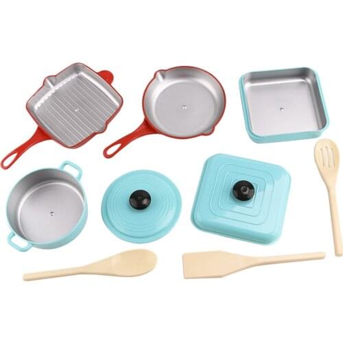 9pcs Cookware Playset Pots Pans Utensil Kitchen Pretend Cooking Toy for Kids