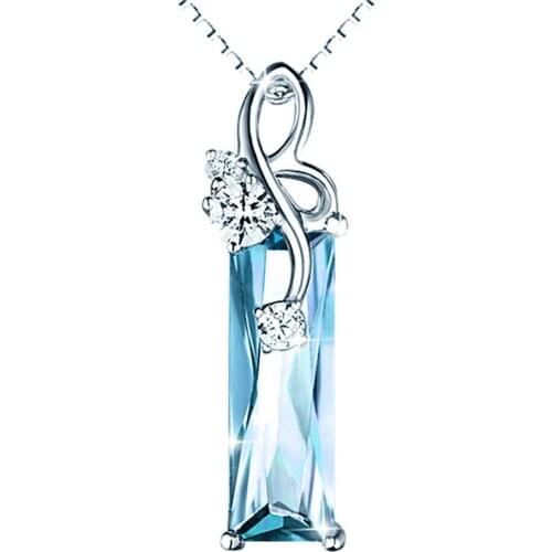 Aquamarine Gemstones Diamond Pendant Necklaces Women White Gold Silver Color Choker Chain Argent Jewelry Bague Bijoux Crysal