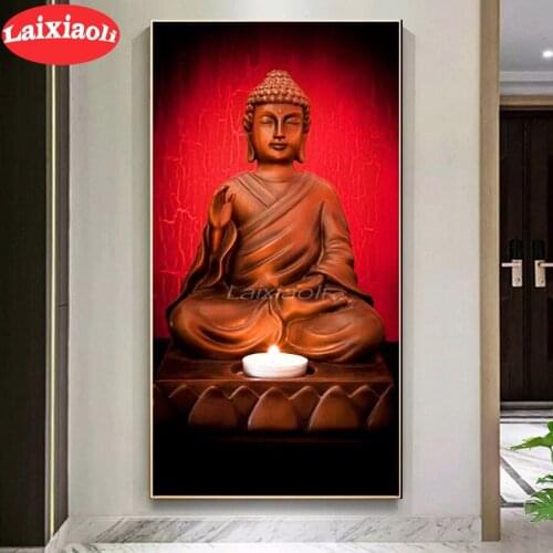 Full Drill square round Diamond Painting Religion Buddha Zen DIY 3D Embroidery Candle lit Rhinestone Pictures Mosaic big size