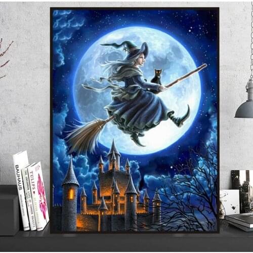 Diamond Painting Halloween Witch 5D DIY Art Full Drill Cross Stitch Kits Mosaic Picture Embroidery Home Decor Gift For Child