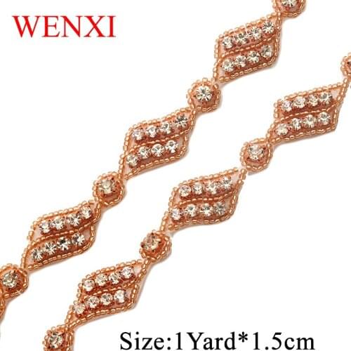 WENXI 10YARD Crystal Rhinestone Applique Sewing On stick on Bridal beaded Trim For Wedding Dress Sash belt Haed band WX881