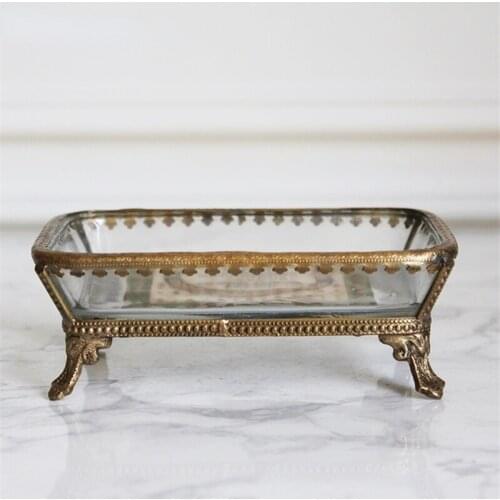 Old effect retro style Nordic imported glass with brass creative exquisite knotted soap box jewelry box bathroom storage