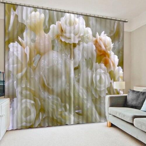 Flower curtains photo Blackout Window Drapes Luxury 3D Curtains For Living room marble curtains