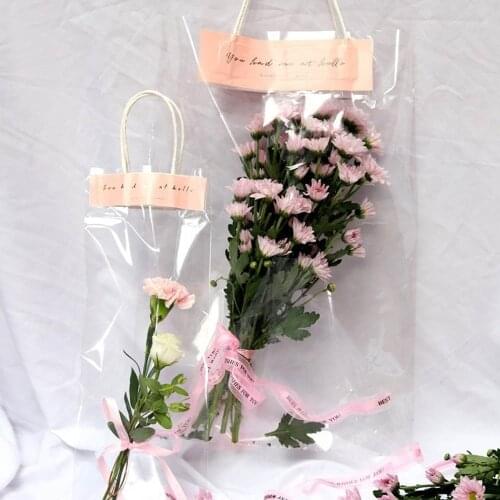 10pcs/Lot Florist Decoration Long Tote PVC Clear Bag Flower Bouquet Bagging Portable Transparent Gift Bag Collocation Packaging