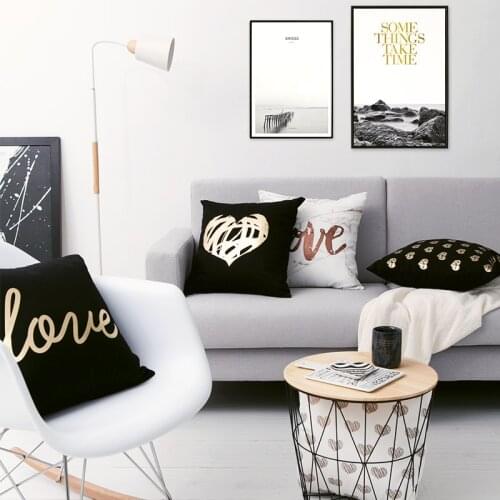 Scandinavian Black And White Gold Foil Love Cushion Decorative Pillows Almofadas Decorativas Para Sofa Home Decor Throw Pillow