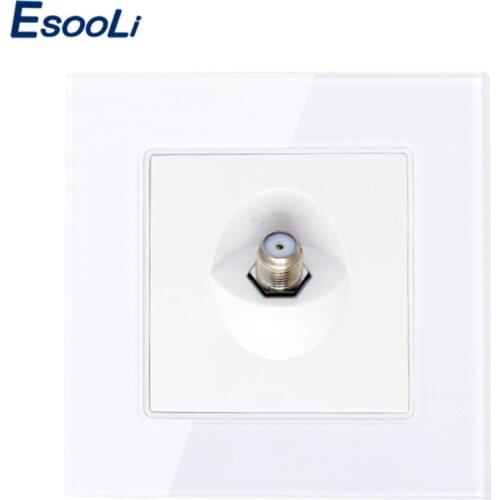 Esooli Free Shipping New Arrival Wholesale/Retail, White Luxury Crystal Glass Panel, GB-C791ST,1 Gang Satellite Socket / Outlet