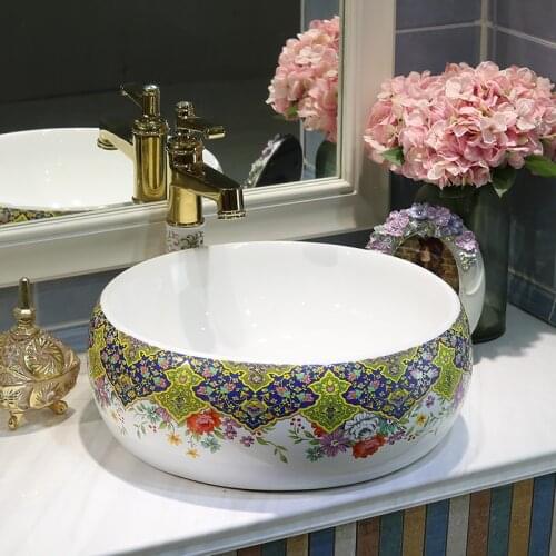 Europe Style Counter Top porcelain wash basin bathroom sinks ceramic blue bathroom sink