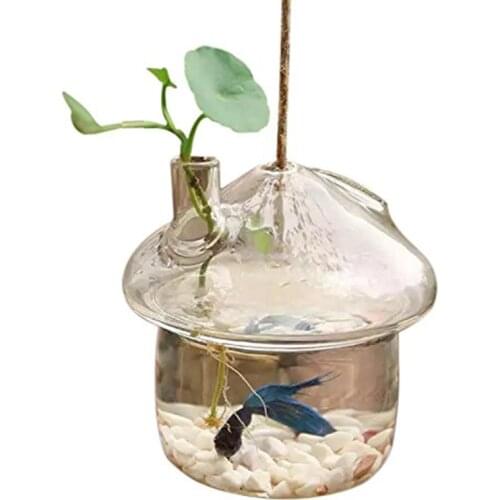 HOT-Mushroom-shaped Hanging Glass Planter Vase Rumble Fish Tank Terrarium Container Home Garden Decor