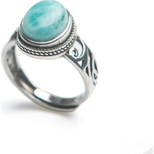 100% Natural Larimar Blue Gemstone Ring Silver Fine Jewelry Wedding Party Rings 10x8mm For Women AAAAAA