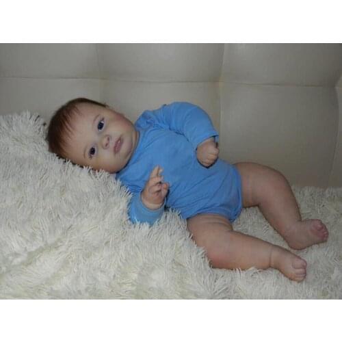 NPK 60CM Reborn Fat Baby Boy Doll Joseph Awake Cute Top Quliaty Hand-made Doll with Hand-rooted brown hait