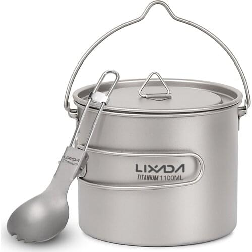 Lightweight Titanium Pot with Folding Spork Outdoor Cooking Pot Camping Cup Mug for Outdoor Camping Hiking Backpacking Picnic