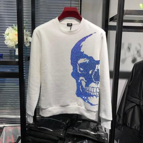 Hot Selling Hip-Hop Popular Mens Plush Hoodie Cotton Diamond Gradient Skull Oversized Pullover
