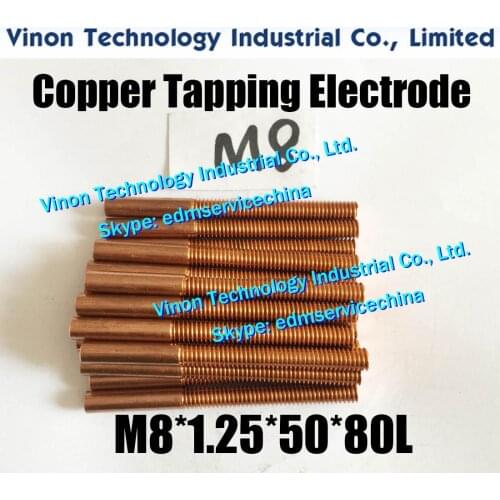10pcs/lot)M8 Copper Orbiting Tapping Electrode without hole M8*1.25*50*80mm for edm copper threading electrode M8 thread L=50mm