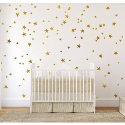 Twinkle Stars Art Cute Wall Stickers Home Nursery Bedroom Lovely Wall Murals Five Point Stars Set Patterned Wallpaper Wm-511