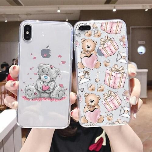 Teddy bear Lovely Phone Case For iphone 5 5s se 2 6 6s 7 8 12 mini plus X XS XR 11 PRO MAX transparent silicone Etui art shell