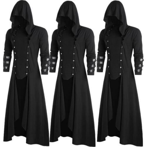 Mens jacket hooded retro Faux Leather Insert Button Up Low Gothic Hoodie Windbreaker Party Casual Male Coat Jackets Outwear #40