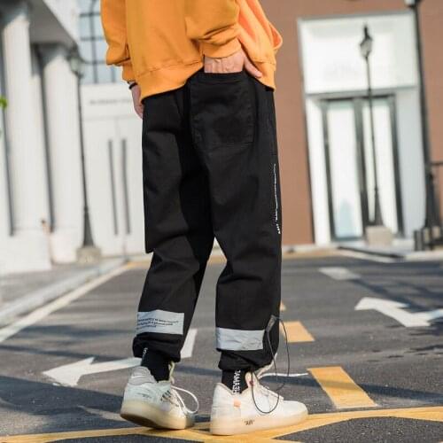 Patchwork Pants For Men Autumn Cargo Drawstring Pants Casual Ribbon 2020 New Arrival