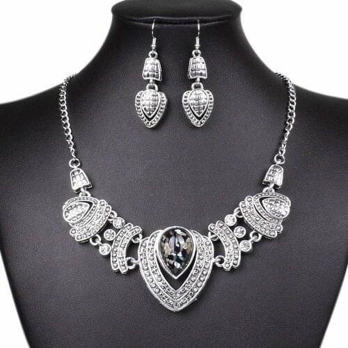 Nigerian african Womens Vintage Rhinestone Choker Chain Necklace Earrings Wedding Jewelry Set ethiopian womens costume jewelry