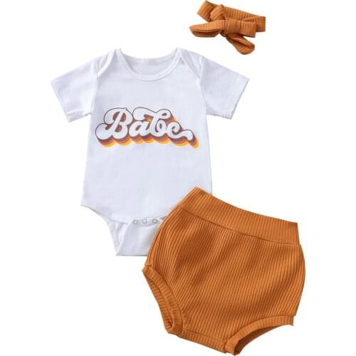 New Babies Casual Three-piece Clothes Set White Round Collar Short Sleeve Romper High Waist Shorts and Headdress