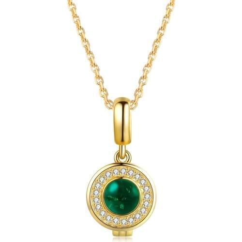Round Shape Wholesale Fashion Rhodium Plated Jewelry Plain Cut Emerald Pendant Chains Necklaces