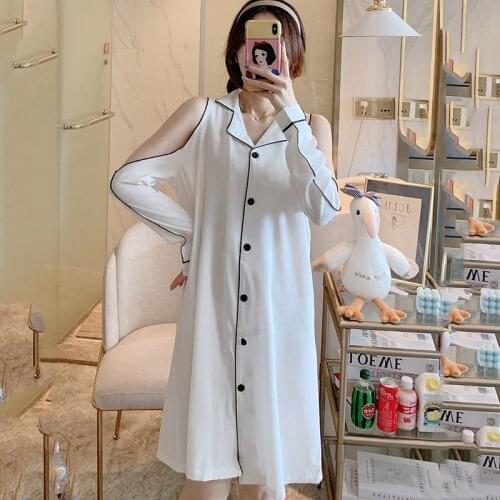 Pajamas Women Spring Autumn Ice Silk Long-sleeve Sexy Strapless Nightdress Chiffon White Summer Thin Home Service Womens Pajamas