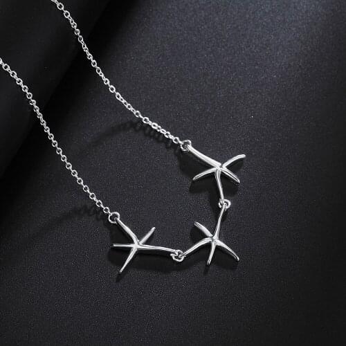 Popular Starfish Three Stars chain 925 Sterling Silver Necklaces for woman Fashion charm party wedding Jewelry Christmas Gifts