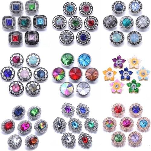 10pcs/lot Wholesale Multicolor Snap Jewelry 18mm Snap Buttons Mix Rhinestone Metal Flower Snaps Buttons for Snap Bracelet Bangle