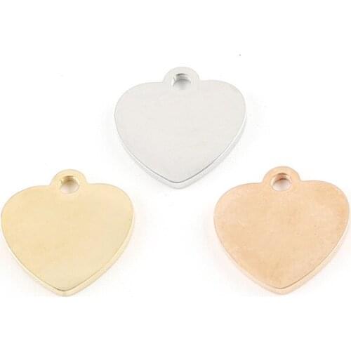 100% Stainless Steel Blank Heart Charm For Engrave Blank Metal Tag Mirror Polished Wholesale 20pcs