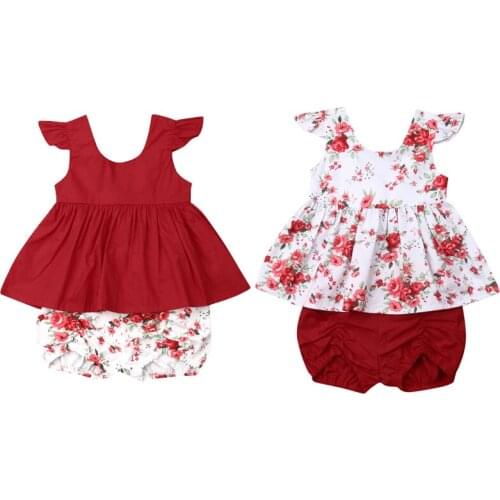 Xmas 0-3Y Summer Big/Little Sister Baby Girls Clothes Sets Ruffles Short Sleeve Flowers Print Tops+Shorts 2pcs