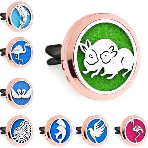 Rose Gold Color Giraffe Bird Dolphin Rabbit 30mm Magnet Open Essential Oil Car Vent Clip Perfume Diffuser Locket Free 10 Pads