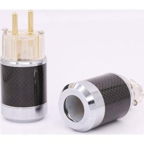 Pair Carbon Fiber Gold Plated EU Schuko Male Plug IEC Female Connector DIY Mains Power Cable
