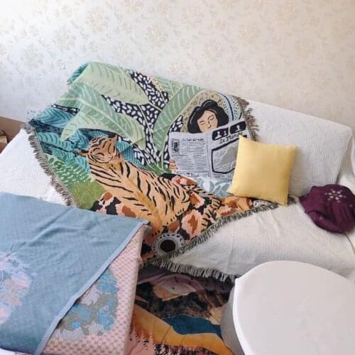 Nordic INS Tiger And Read Girl Travel Cotton Blanket Leisure Blanket Sofa Towel Carpet Cover Blanket Single Tapestry Sofa Mat